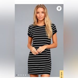 Lulus Cafe Society Black Striped Shirt Dress
